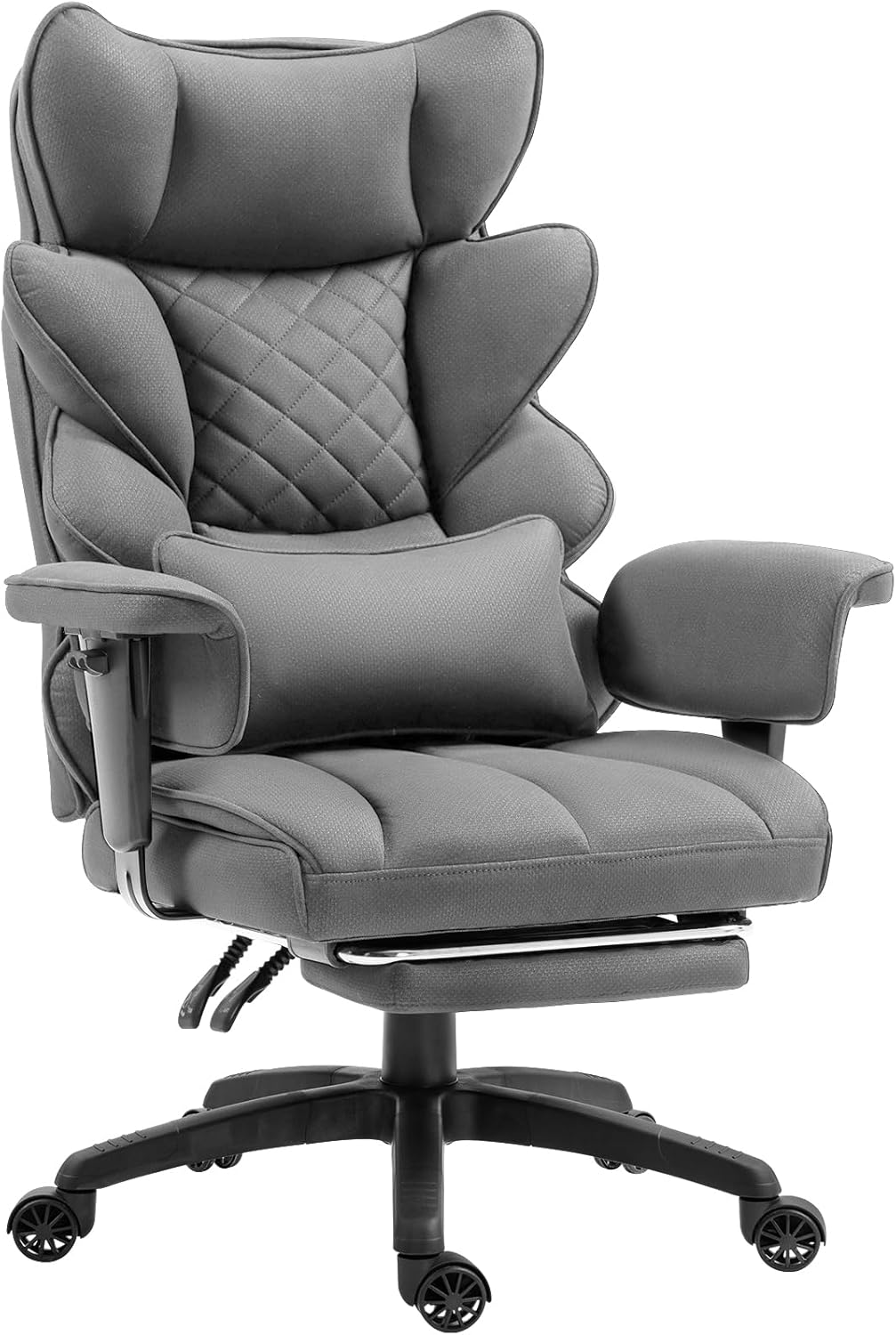 Dowinx Big and Tall Office Chair with Pocket Spring Cushion,High Back Computer Gaming Chairs with Adjustable Armrests and Lumbar Support,Executive Desk Chairs with Footrest(PU Leather,White)