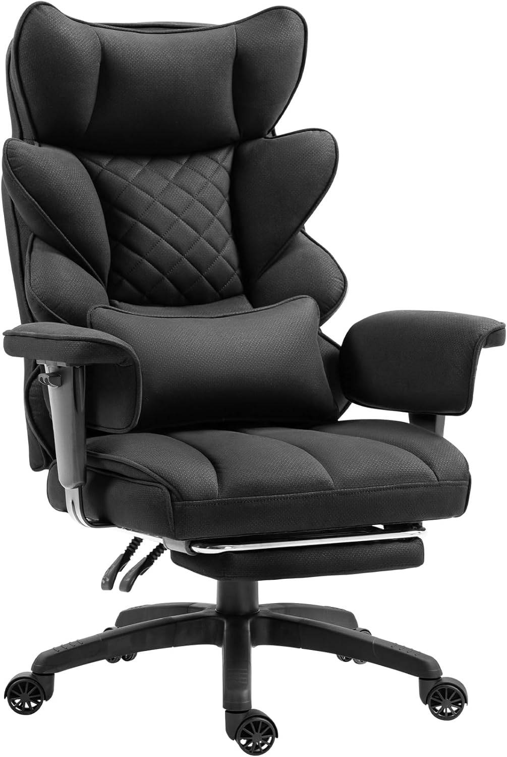 Dowinx Big and Tall Office Chair with Pocket Spring Cushion,High Back Computer Gaming Chairs with Adjustable Armrests and Lumbar Support,Executive Desk Chairs with Footrest(PU Leather,White)