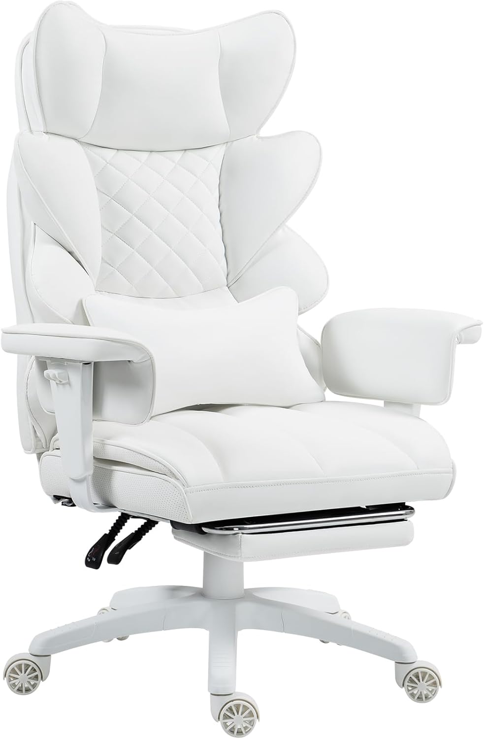 Dowinx Big and Tall Office Chair with Pocket Spring Cushion,High Back Computer Gaming Chairs with Adjustable Armrests and Lumbar Support,Executive Desk Chairs with Footrest(PU Leather,White)