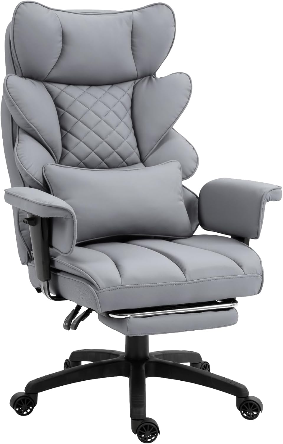 Dowinx Big and Tall Office Chair with Pocket Spring Cushion,High Back Computer Gaming Chairs with Adjustable Armrests and Lumbar Support,Executive Desk Chairs with Footrest(PU Leather,White)