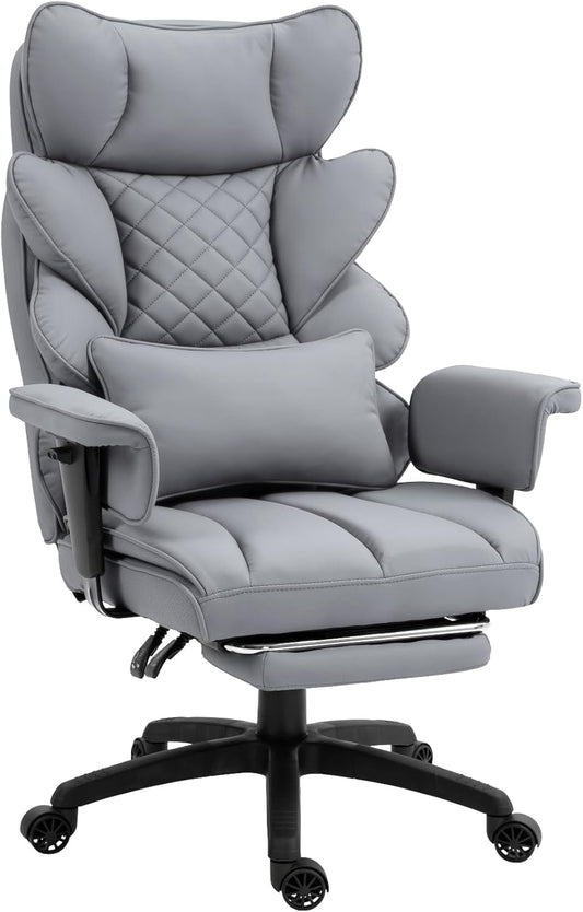 Dowinx Big and Tall Office Chair with Pocket Spring Cushion,High Back Computer Gaming Chairs with Adjustable Armrests and Lumbar Support,Executive Desk Chairs with Footrest(PU Leather,White)