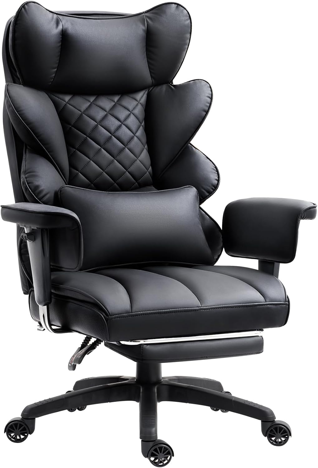 Dowinx Big and Tall Office Chair with Pocket Spring Cushion,High Back Computer Gaming Chairs with Adjustable Armrests and Lumbar Support,Executive Desk Chairs with Footrest(PU Leather,White)