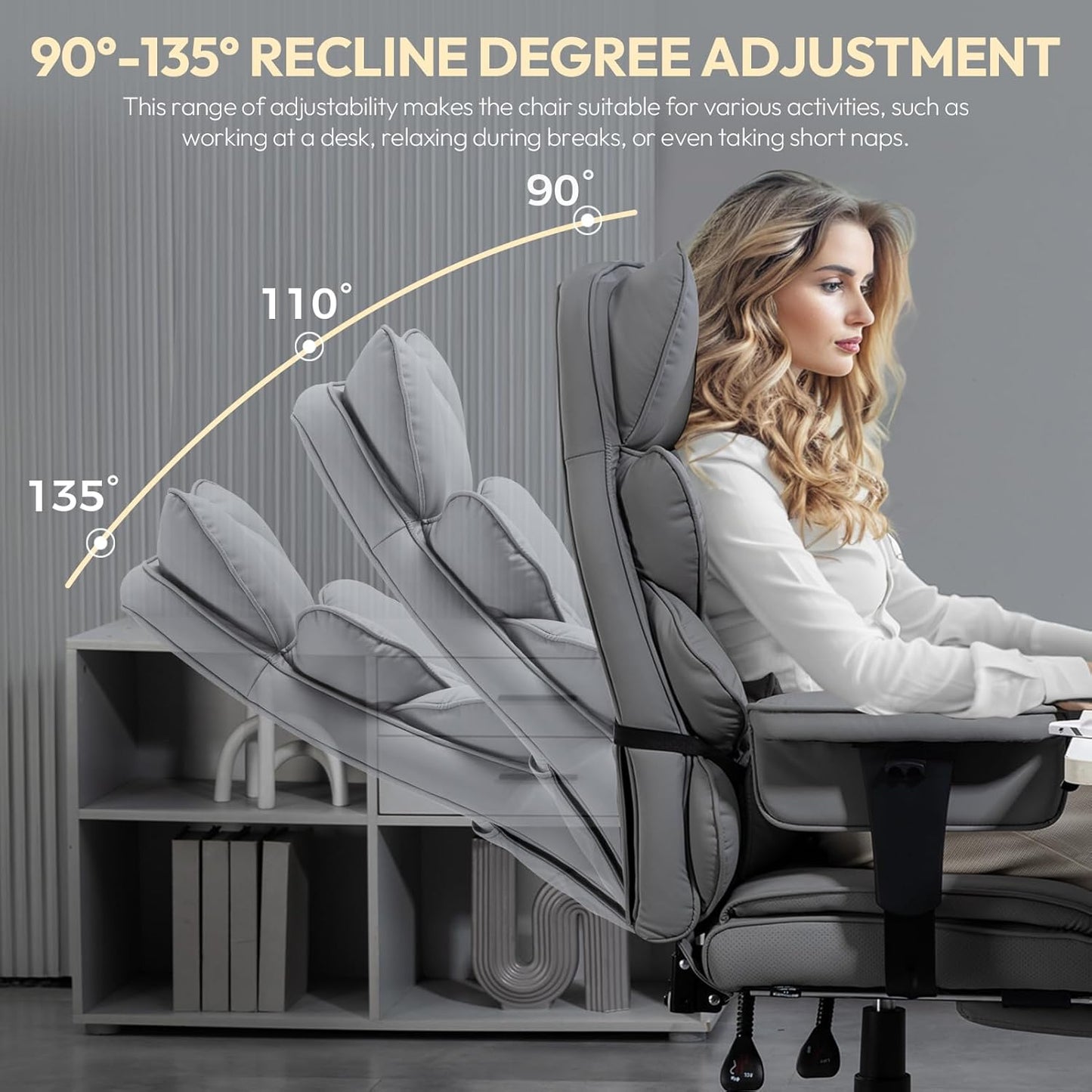 Dowinx Big and Tall Office Chair with Pocket Spring Cushion,High Back Computer Gaming Chairs with Adjustable Armrests and Lumbar Support,Executive Desk Chairs with Footrest(PU Leather,White)