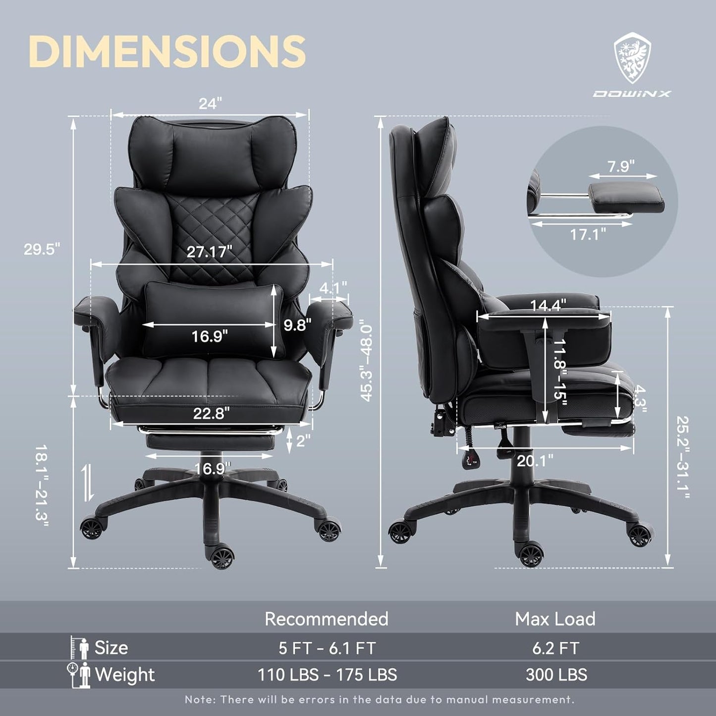 Dowinx Big and Tall Office Chair with Pocket Spring Cushion,High Back Computer Gaming Chairs with Adjustable Armrests and Lumbar Support,Executive Desk Chairs with Footrest(PU Leather,White)