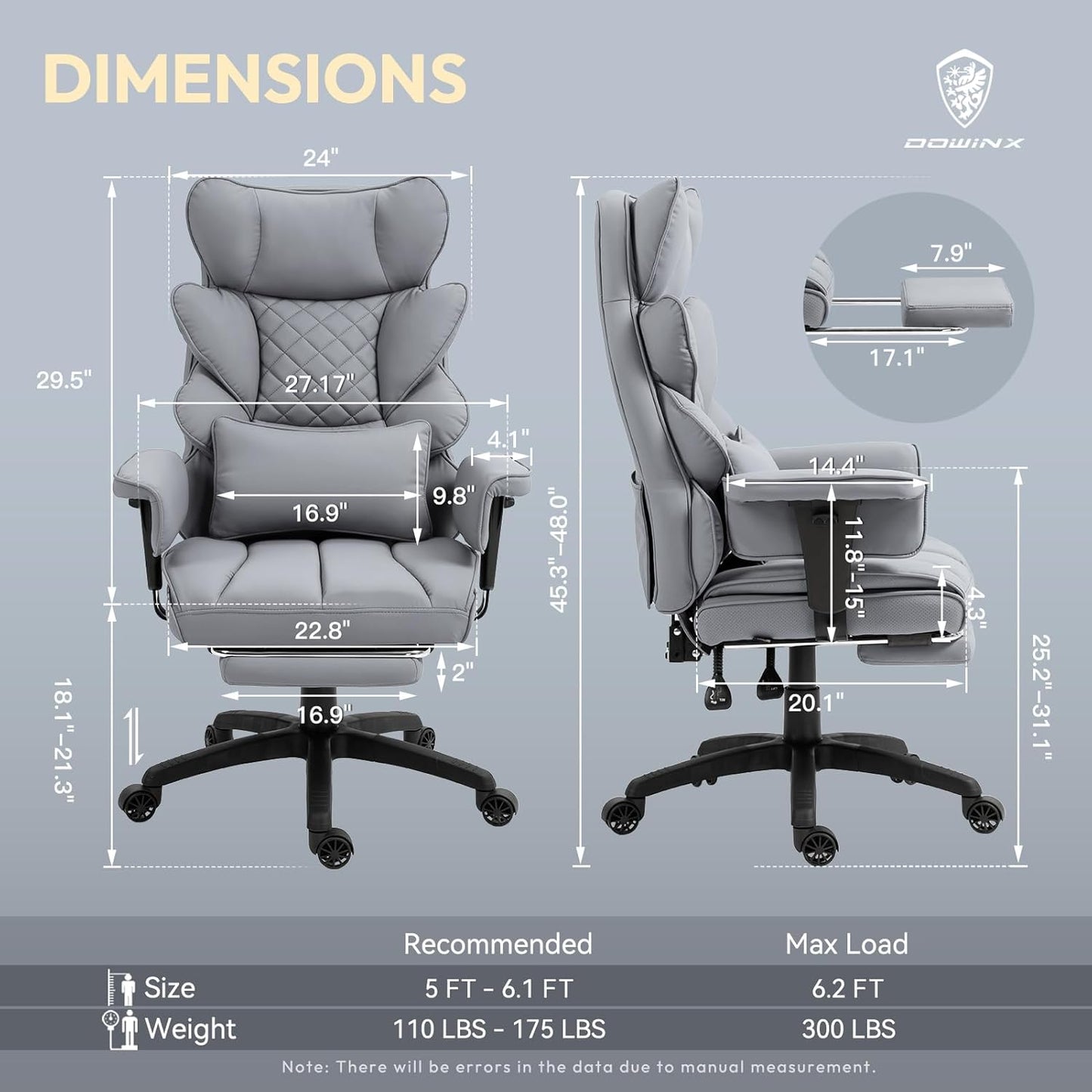 Dowinx Big and Tall Office Chair with Pocket Spring Cushion,High Back Computer Gaming Chairs with Adjustable Armrests and Lumbar Support,Executive Desk Chairs with Footrest(PU Leather,White)