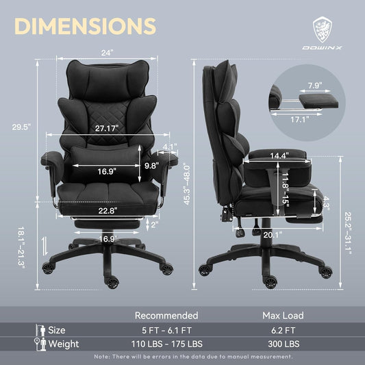 Dowinx Big and Tall Office Chair with Pocket Spring Cushion,High Back Computer Gaming Chairs with Adjustable Armrests and Lumbar Support,Executive Desk Chairs with Footrest(PU Leather,White)