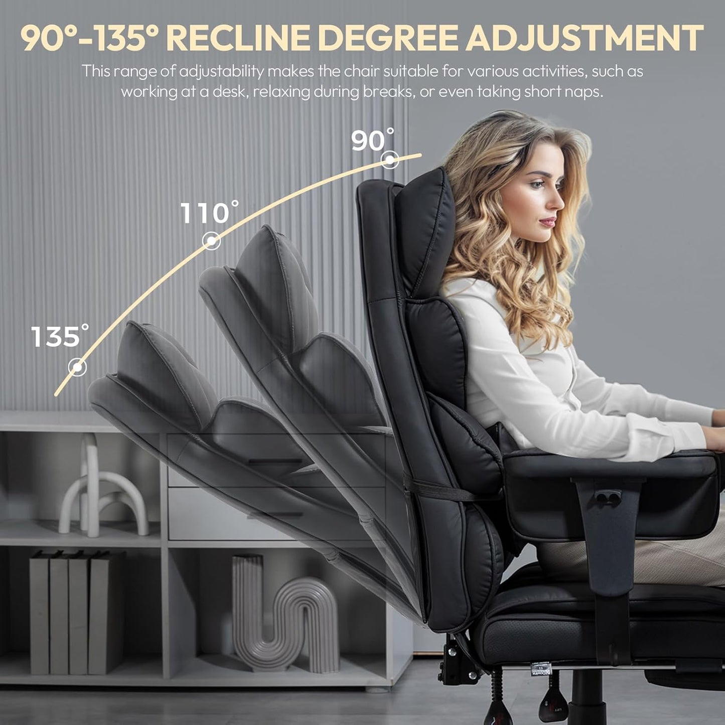 Dowinx Big and Tall Office Chair with Pocket Spring Cushion,High Back Computer Gaming Chairs with Adjustable Armrests and Lumbar Support,Executive Desk Chairs with Footrest(PU Leather,White)