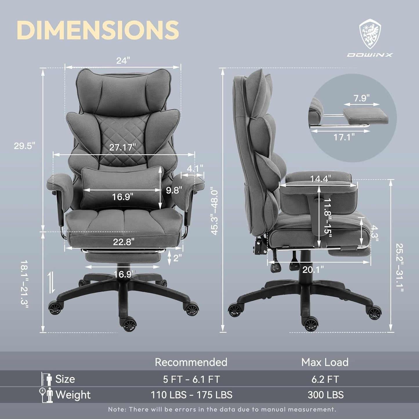 Dowinx Big and Tall Office Chair with Pocket Spring Cushion,High Back Computer Gaming Chairs with Adjustable Armrests and Lumbar Support,Executive Desk Chairs with Footrest(PU Leather,White)