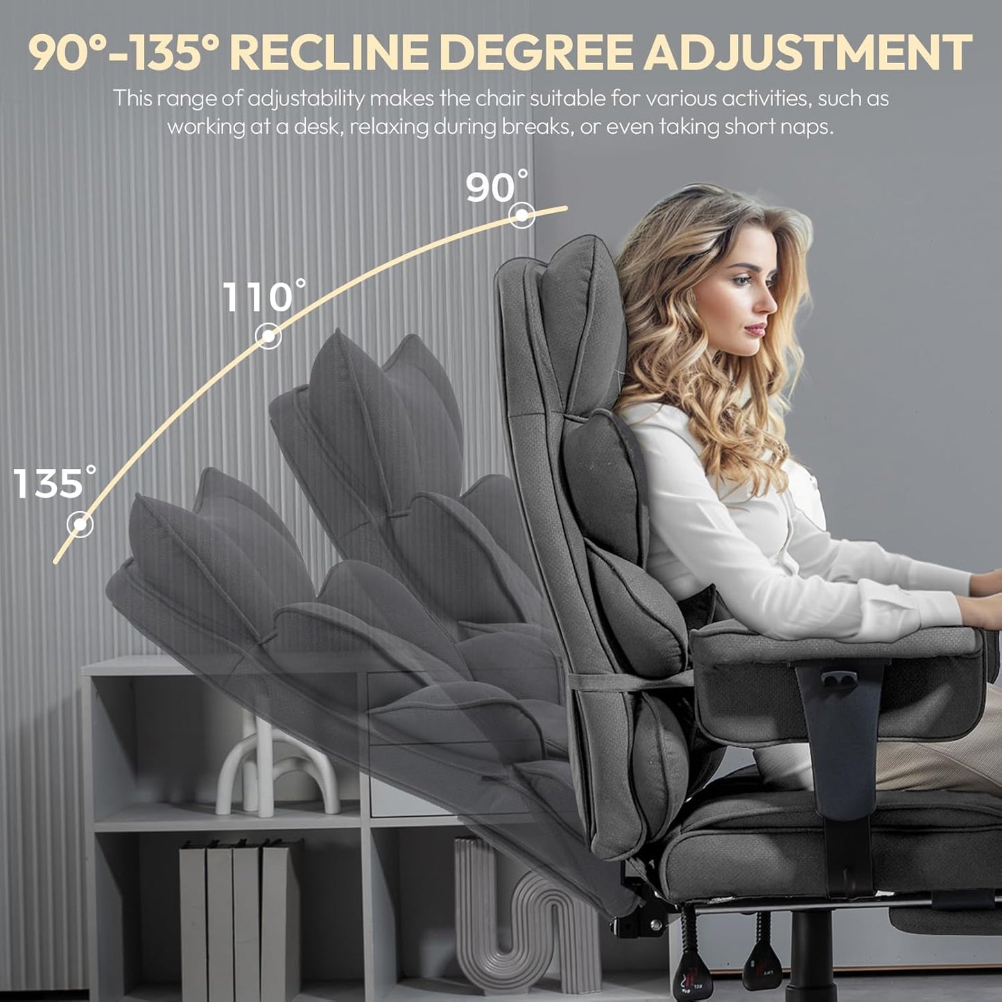 Dowinx Big and Tall Office Chair with Pocket Spring Cushion,High Back Computer Gaming Chairs with Adjustable Armrests and Lumbar Support,Executive Desk Chairs with Footrest(PU Leather,White)