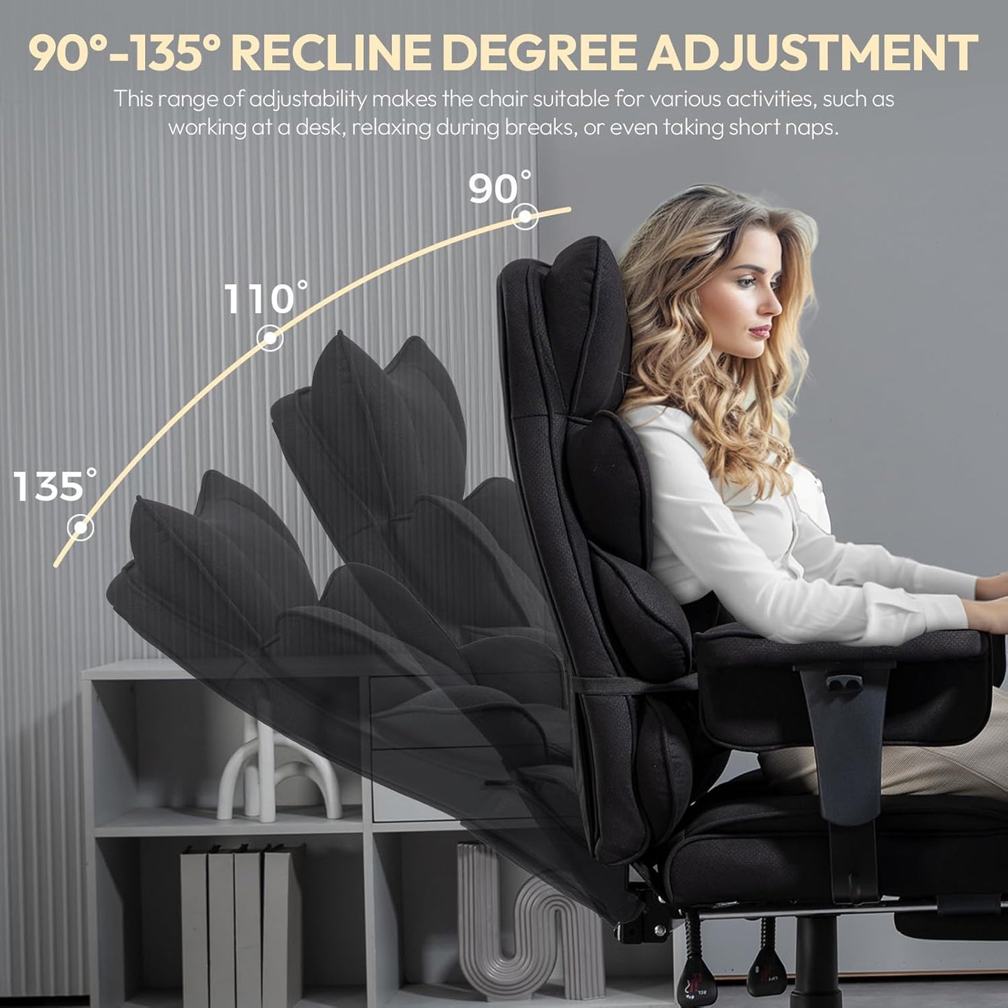Dowinx Big and Tall Office Chair with Pocket Spring Cushion,High Back Computer Gaming Chairs with Adjustable Armrests and Lumbar Support,Executive Desk Chairs with Footrest(PU Leather,White)
